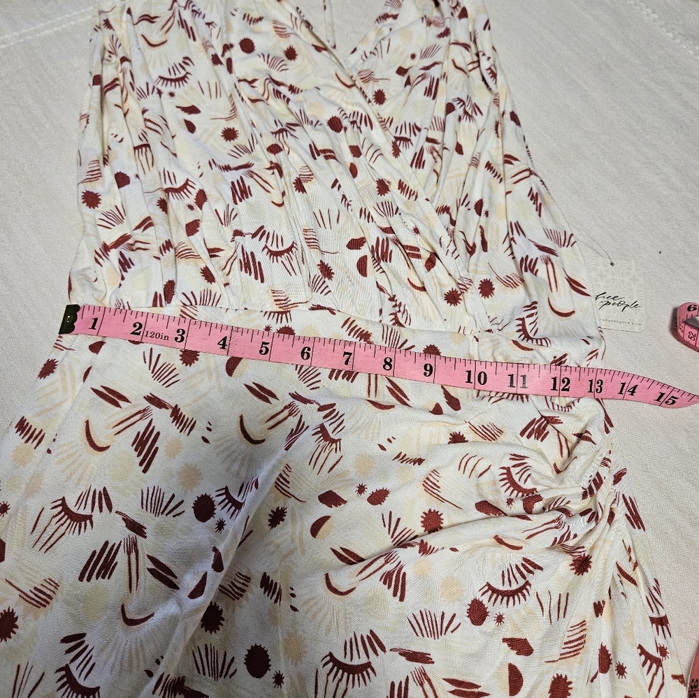 Free People Daria Open Back Ivory Maxi Dress with Red & Cream  Novelty Print SzM - Picture 6 of 7
